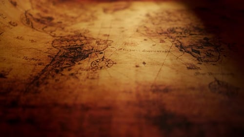 Primer plano de un antiguo mapa vintage con países y continentes