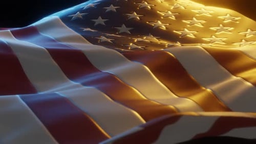 USA Flag Waving in Patriotic Golden Light