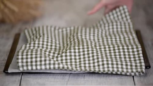 Woman Makes Homemade Breakfast Buns, Making Buns, Dough on a Baking Tray