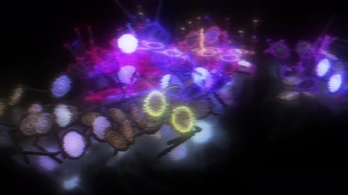 Abstract Neon Glowing Circles and Digital Lines Background