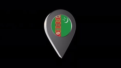 3D Map Pin with Turkmenistan Flag Rotating Animation
