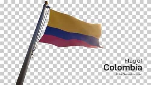 Colombian Flag Waving on Flagpole with Transparent Background