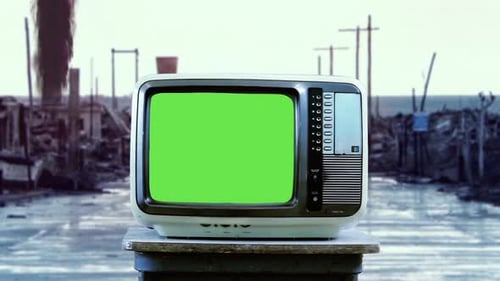 Retro TV Set exploding in the Street of a Ghost City, 4K Version.