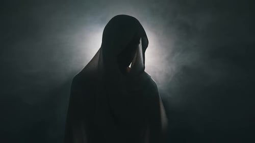 Mysterious Figure Silhouetted in Foggy Dark