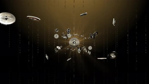 Futuristic Crypto Coins Explode and Reveal Logo