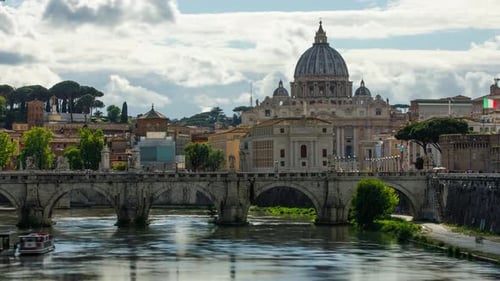 Time Lapse River Tiber in Rome and St Peter’s Basilica in Vatican City