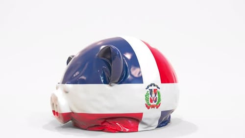 Deflating Piggy Bank with Flag of the Dominican Republic