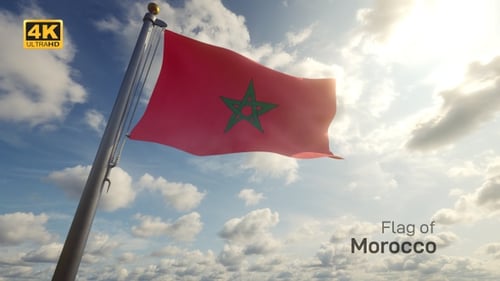 Moroccan Flag Waving in Realistic Cloudy Sky