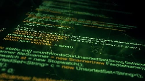 Lignes de codage Java dans un espace connecté au réseau numérique avec des lignes Plexus