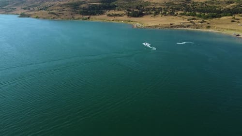 Aerial View of Jet Skis on a Lake