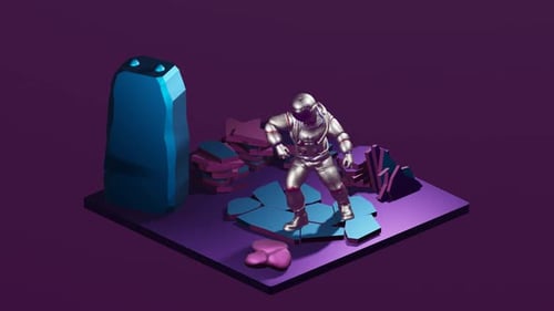 Futuristic Isometric Astronaut Animation On An Alien Planet