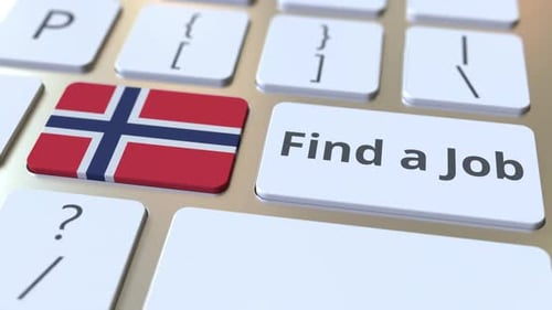 FIND A JOB Text and Flag of Norway on the Keyboard