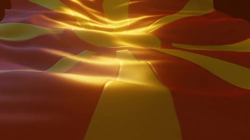 Realistic Waving North Macedonia Flag Loop with Sunlight