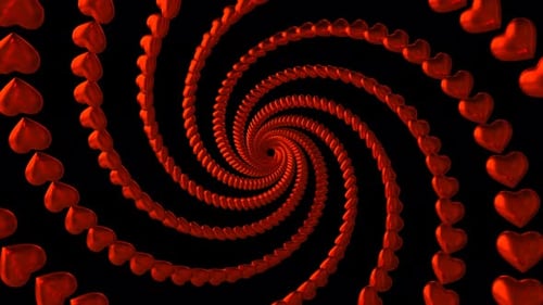 Abstract 3D Red Hearts Swirling Loop Background