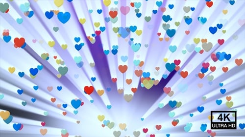Colorful Hearts Falling With Ray 4K