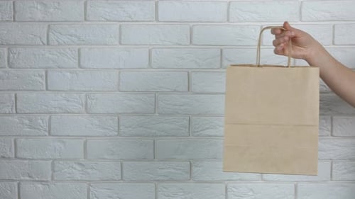 Mano de mujer con bolsa de papel