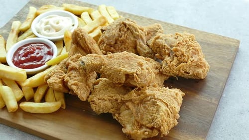 Crispy Fried Chicken with Fries and Sauces
