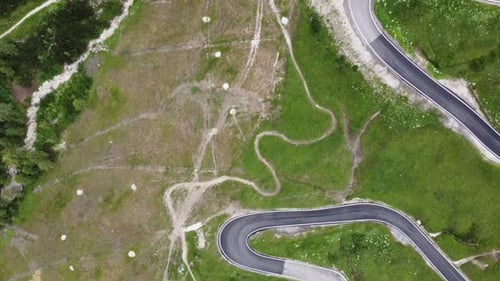 Winding Road in Mountains Aerial View