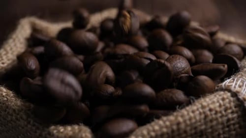 Close Up Shot of Coffee Beans in Sack