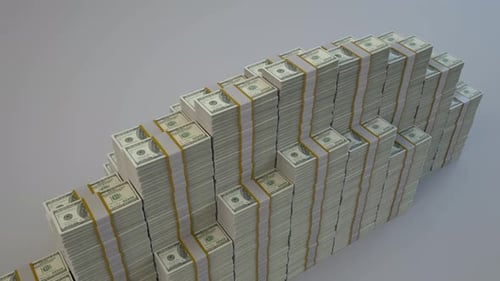 Growing Stacks of One Hundred Dollar Bills Animation