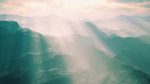 Aerial Vulcanic Desert Landscape with Rays of Light
