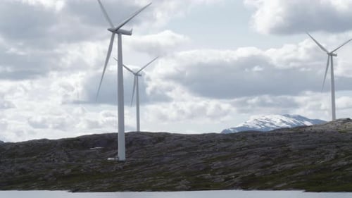 Scenic Wind Turbines on Rocky Hillside