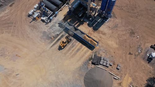 Aerial view construction road place. Preparation of the site for the construction of an industrial b