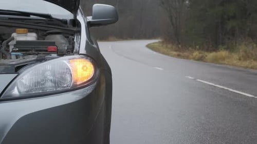 Emergency Car Warning Light on Country Road