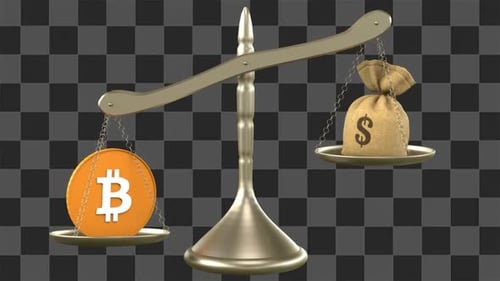 Financial Balance Scale with Bitcoin and Cash Animation
