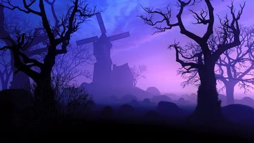 Alte Windmühle im Nebel