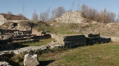 GAMZIGRAD, SERBIA - DECEMBER 25, 2017 Tower ruins inside Felix Romuliana complex built by Roman Em