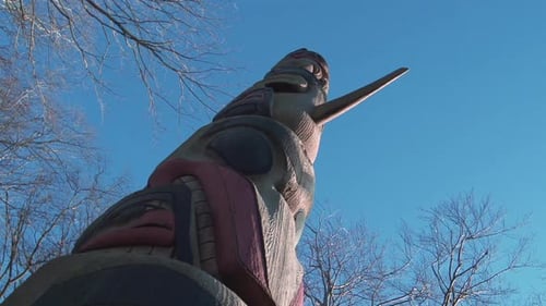 Totem Pole with blue sky in the background - Slowmotion