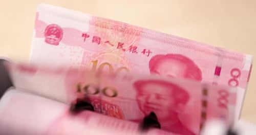 Money Counter Counting Chinese Renminbi Banknotes