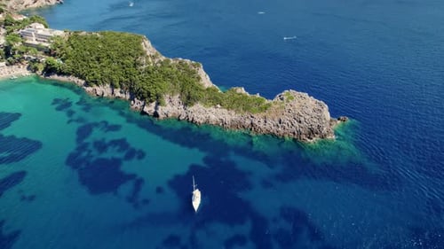 Drone Aerial Shot Beautiful Sea with Transparent Turquoise Water