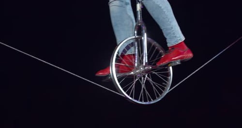 Close Up of a Man on a Unicycle During a Circus Performance