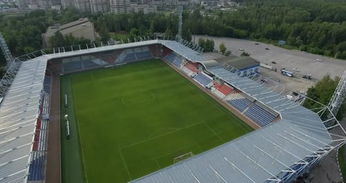 Aerial View of Football Stadium in Russian Town