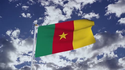 Cameroon Flag With Sky
