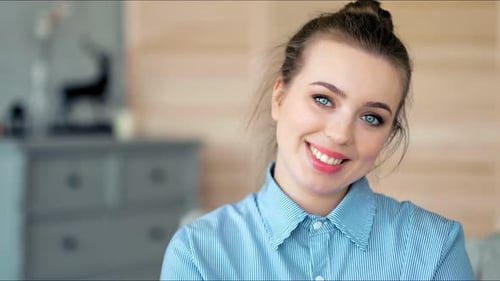 Beautiful Brunette Smiling Portrait Indoors