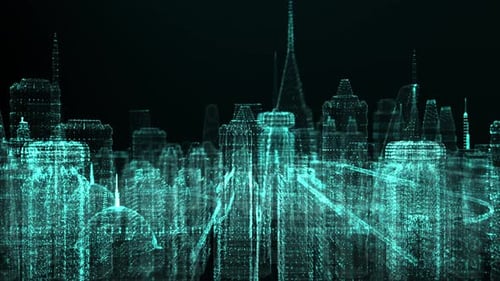 Ciudad holográfica futurista generada digitalmente