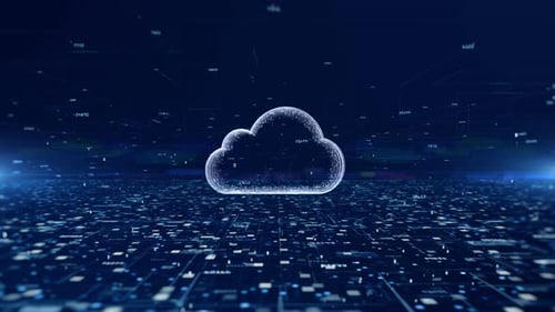 Digital Cloud Computing Icon on Futuristic Network Data Background