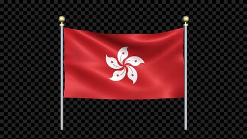 Waving Hong Kong Flag with Transparent Alpha Channel