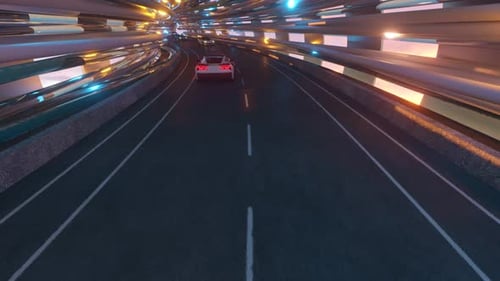 Le mouvement des voitures sur un pont futuriste à fibre optique
