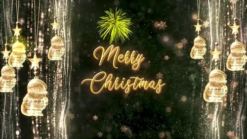 Golden Merry Christmas Text Animation with Festive Ornaments