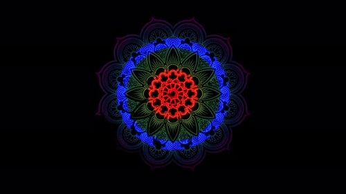 Mandala Ornement abstrait mouvement de ligne au néon multicolore. Modèle vidéo 4k mandala Inde.