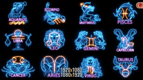 Neon Zodiac Signs Reveals with Glowing Particle Effects