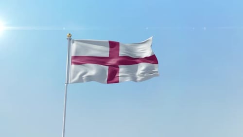 Realistic England Flag Waving in Clear Blue Sky
