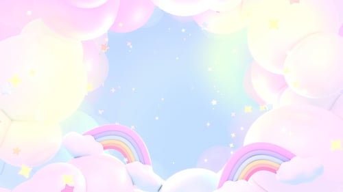 Dreamy Pastel Clouds and Rainbows Celebration Background Loop