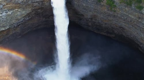 Aerial View of Waterfall with Rainbow