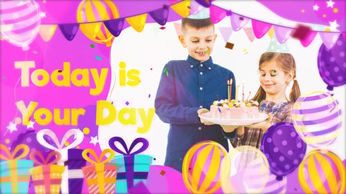 Animated Birthday Party Celebration Slideshow Template with Confetti
