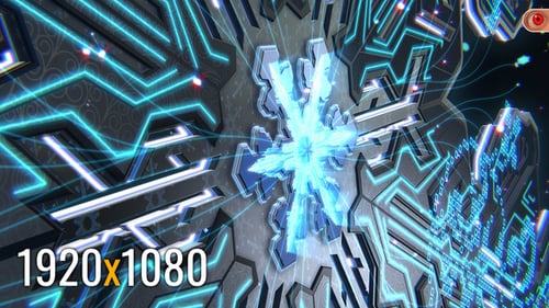 Cybernetic Snowflake Logo Reveal with Glowing Blue Circuits